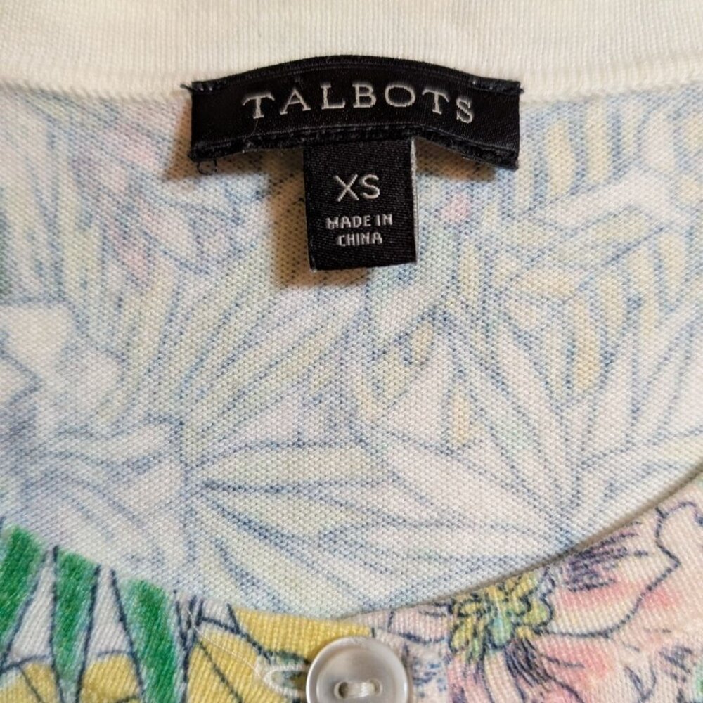 Talbots Cardigan Womens XS Floral Botanical Lightweight Sweater Pastel Statement - Picture 3 of 7